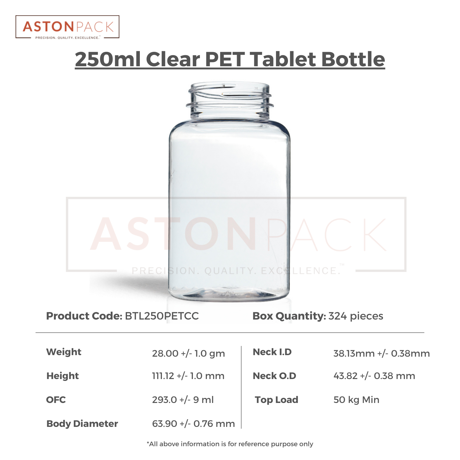 250 Ml Clear Dietary Supplement Pet Packaging Bottles Diameter: 63.90 Millimeter (Mm)