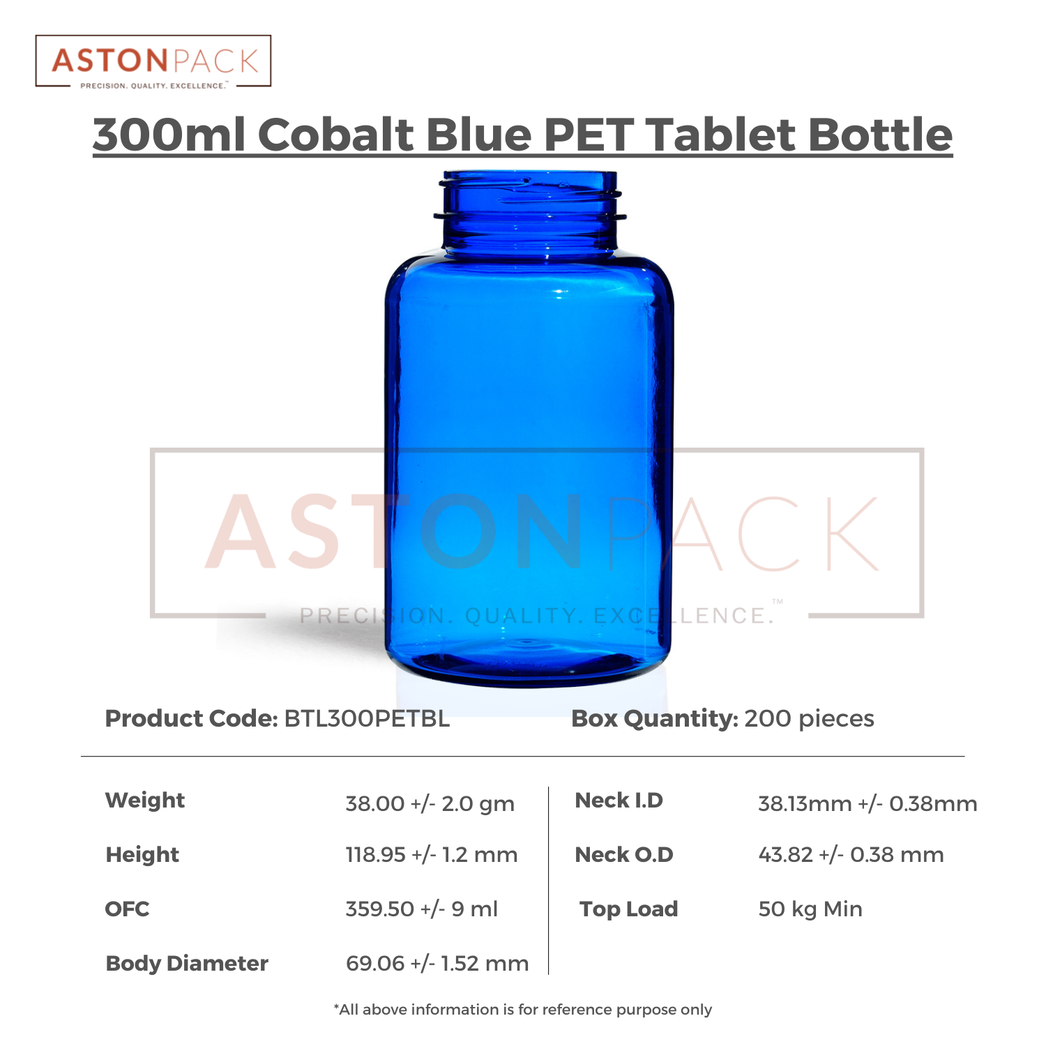 300 Ml Cobalt Blue Multivitamins Tablet Packaging Bottles And Jars Diameter: 69.06 Millimeter (Mm)