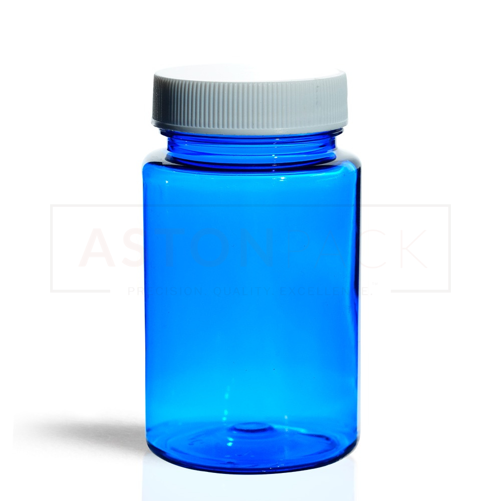 Cobalt Blue Pet Plastic Supplement Bottle - 75ml Size, 38-400 Neck Finish, Wider Mouth For Automatic Filling Machines