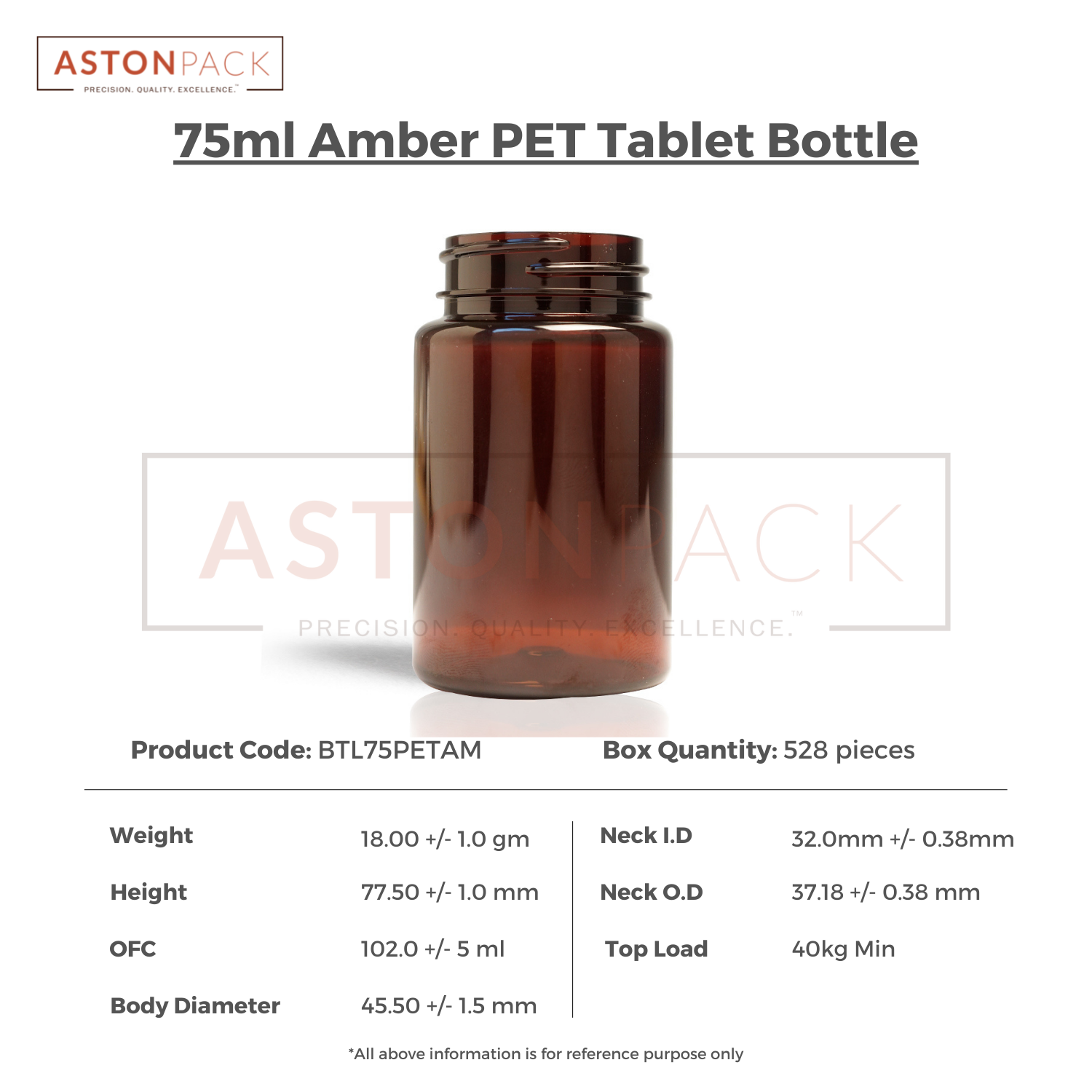 Amber Pet Plastic Supplement Bottle - 75ml Size, 38-400 Neck Finish, Wider Mouth For Easy Filling And Pharmaceutical Use