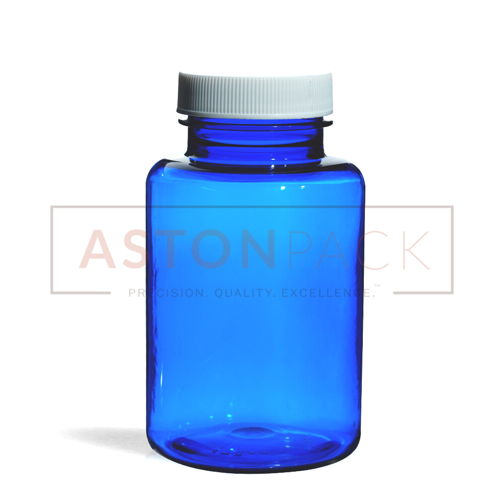 175 Ml Cobalt Blue Pet Tablet Bottles For Gummies Packaging - 175ml Capacity, 56.57mm Diameter, 97.23mm Height, Screw Cap Sealing, Round Shape