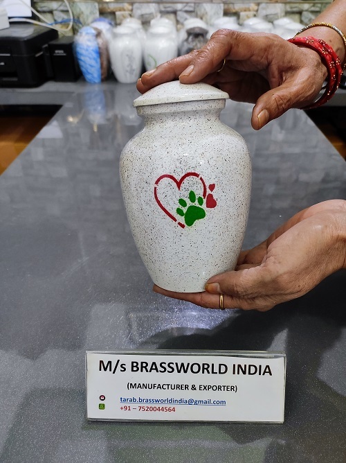 Aluminum Hand Painted Two Pet Paws Middle In Heart Pet Cremation Urn