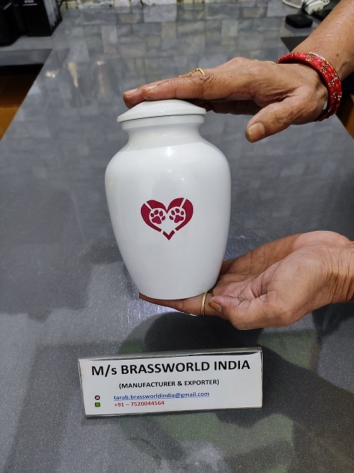 Aluminum Hand Painted Two Pet Paws Middle In Heart Pet Cremation Urn