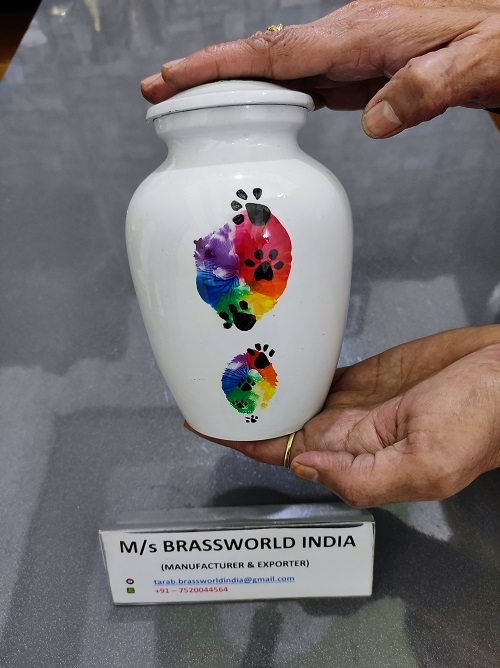 Aluminum Pet Urn With Pet Paw Hand Painted Pet Cremation Urn