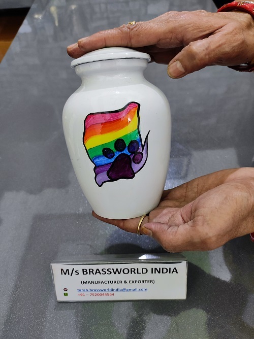 Aluminum Rainbow Color On Pet Paw Hand Painted Pet Cremation Urn