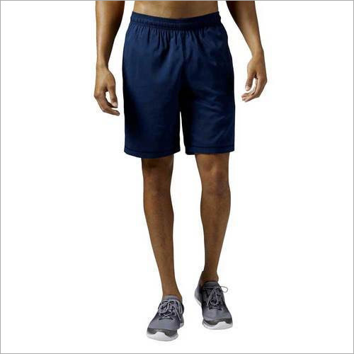 Mens Knee Length Sports Shorts - Polyester & Lycra Blend, Navy Blue Color, Available in M, L, XL Sizes, Plain Pattern