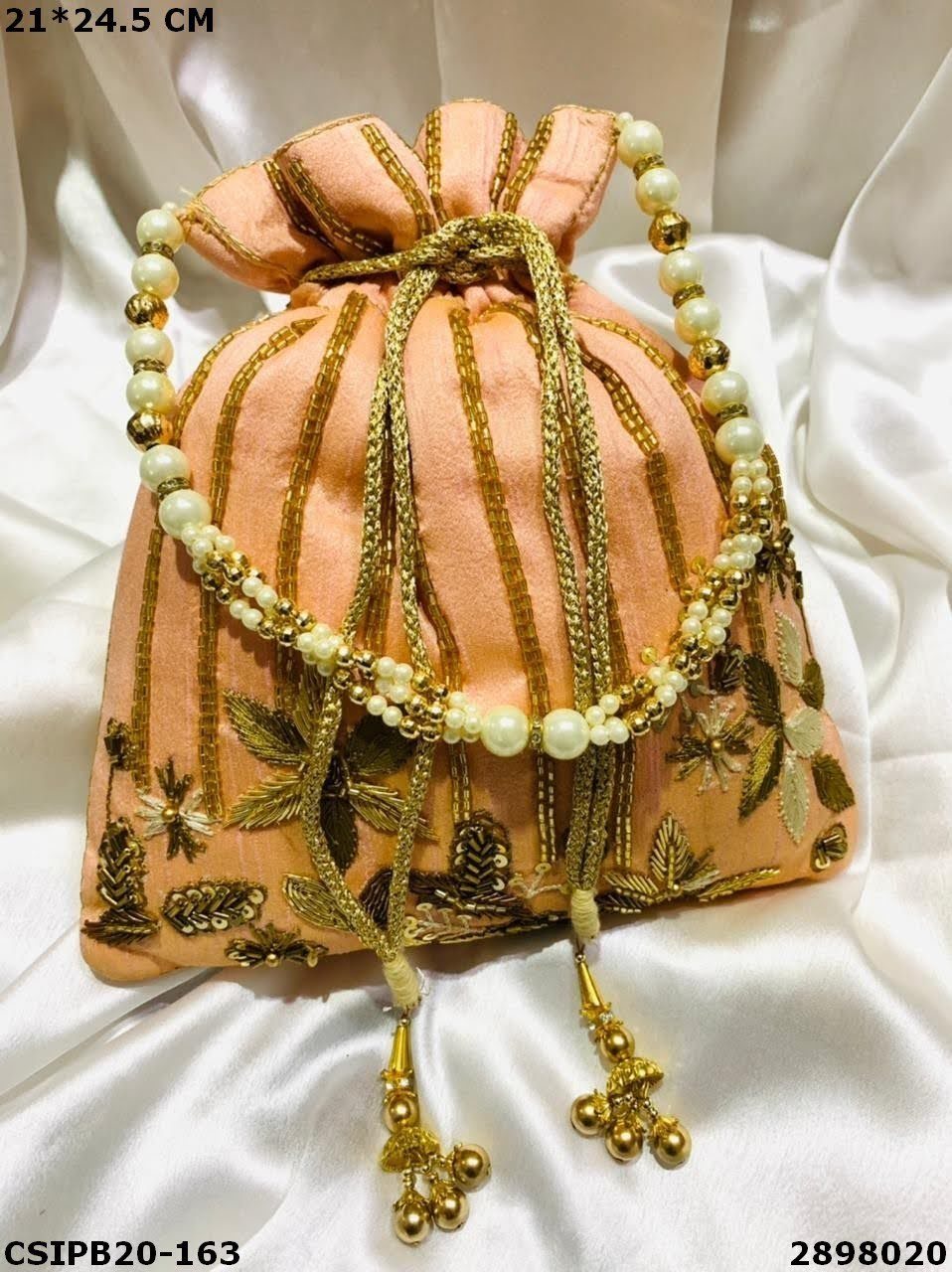 Handcrafted Designer Potli Batua Bag - Raw Silk, 21x24.5cm, Multi Color | Unique Hand Made Style For Weddings And Gift Giving