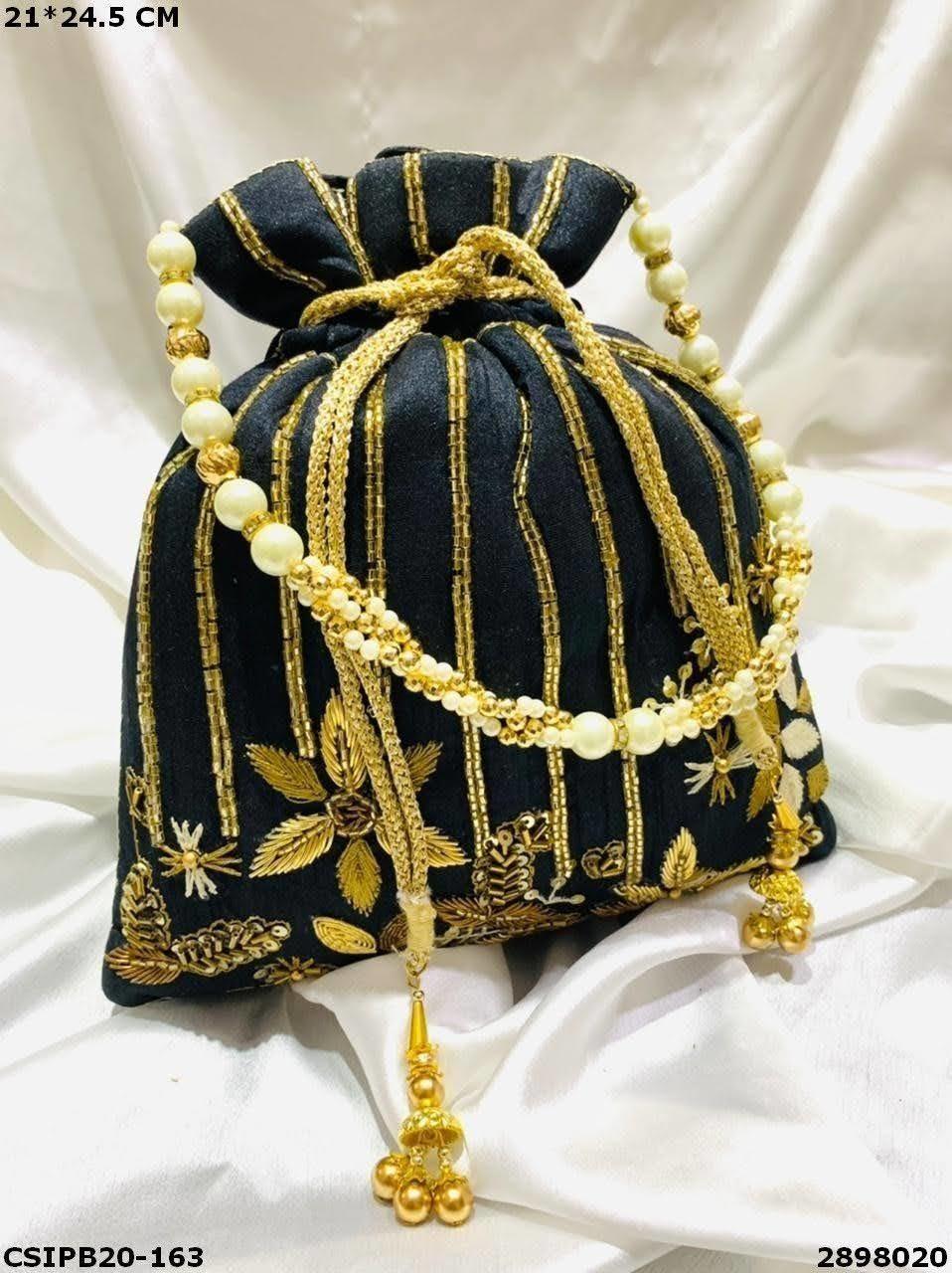 Handcrafted Designer Potli Batua Bag - Raw Silk, 21x24.5cm, Multi Color | Unique Hand Made Style For Weddings And Gift Giving