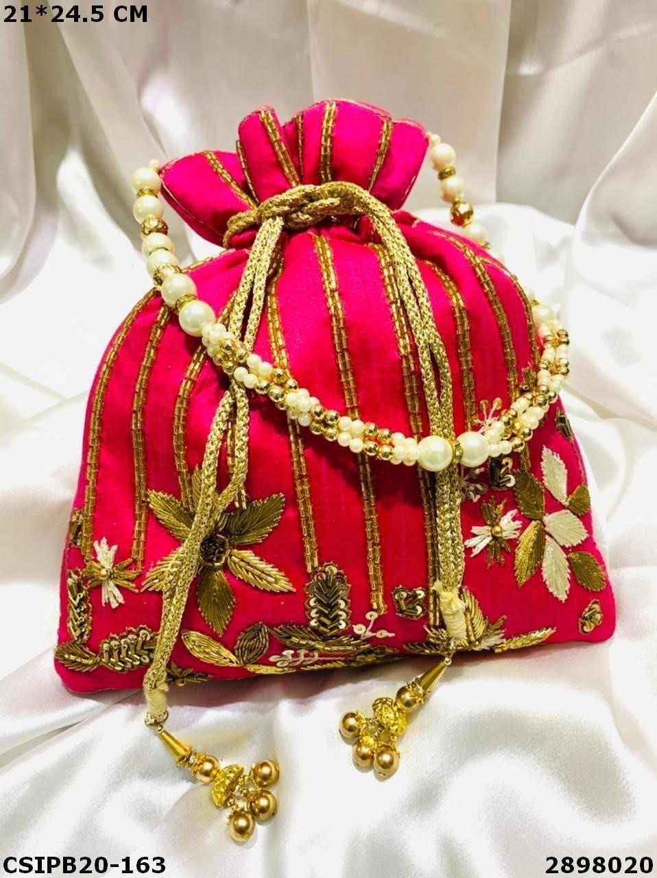 Handcrafted Designer Potli Batua Bag - Raw Silk, 21x24.5cm, Multi Color | Unique Hand Made Style For Weddings And Gift Giving