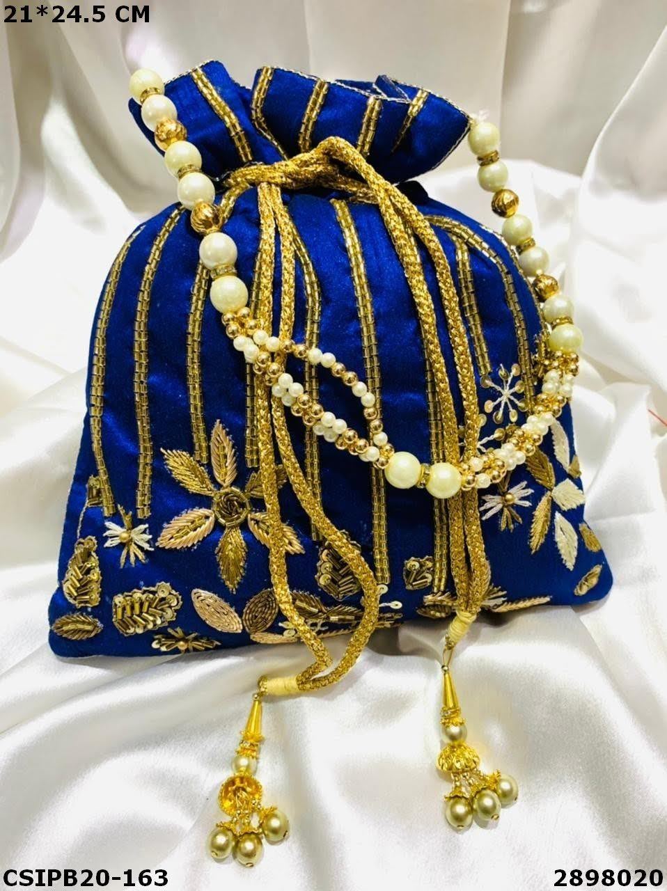 Handcrafted Designer Potli Batua Bag - Raw Silk, 21x24.5cm, Multi Color | Unique Hand Made Style For Weddings And Gift Giving