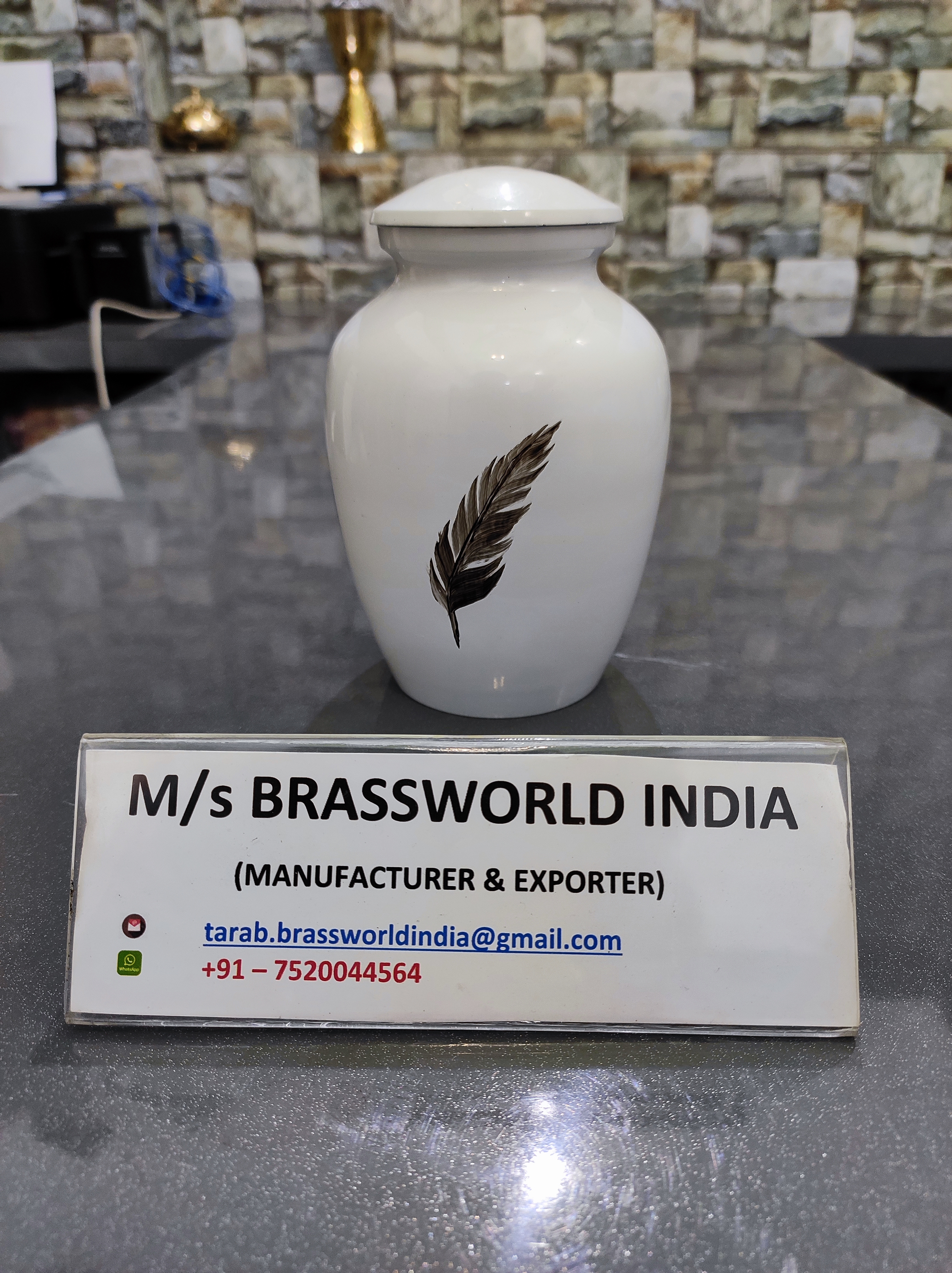 Blue Feather With Pet Paw Aluminium Urn