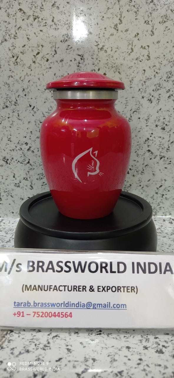 Cat Face Painted Red Aluminium Pet Urn