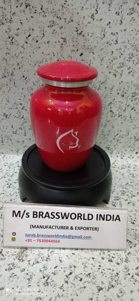 Cat Face Painted Red Aluminium Pet Urn