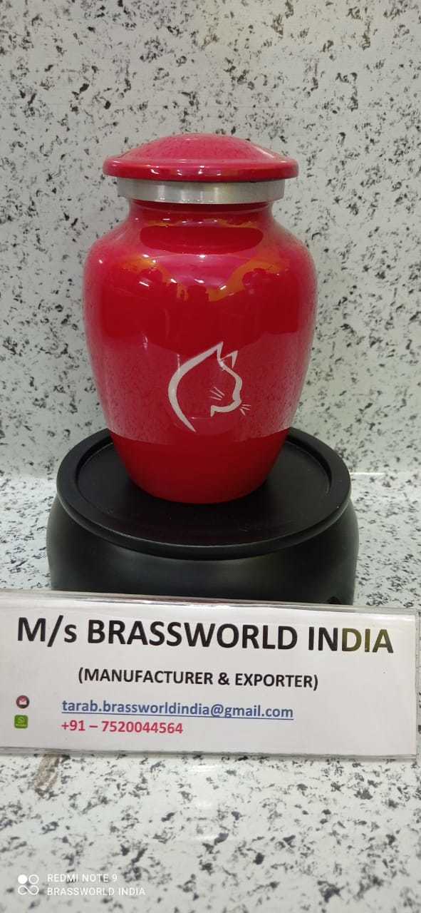 Cat Face Painted Red Aluminium Pet Urn