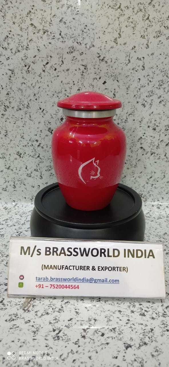 Cat Face Painted Red Aluminium Pet Urn