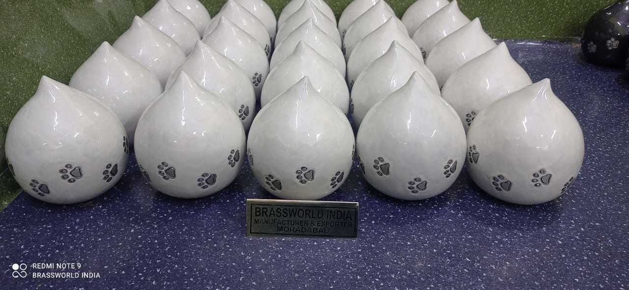 Brass White Tear Drop Pet Cremation Urn Funeral Supplies