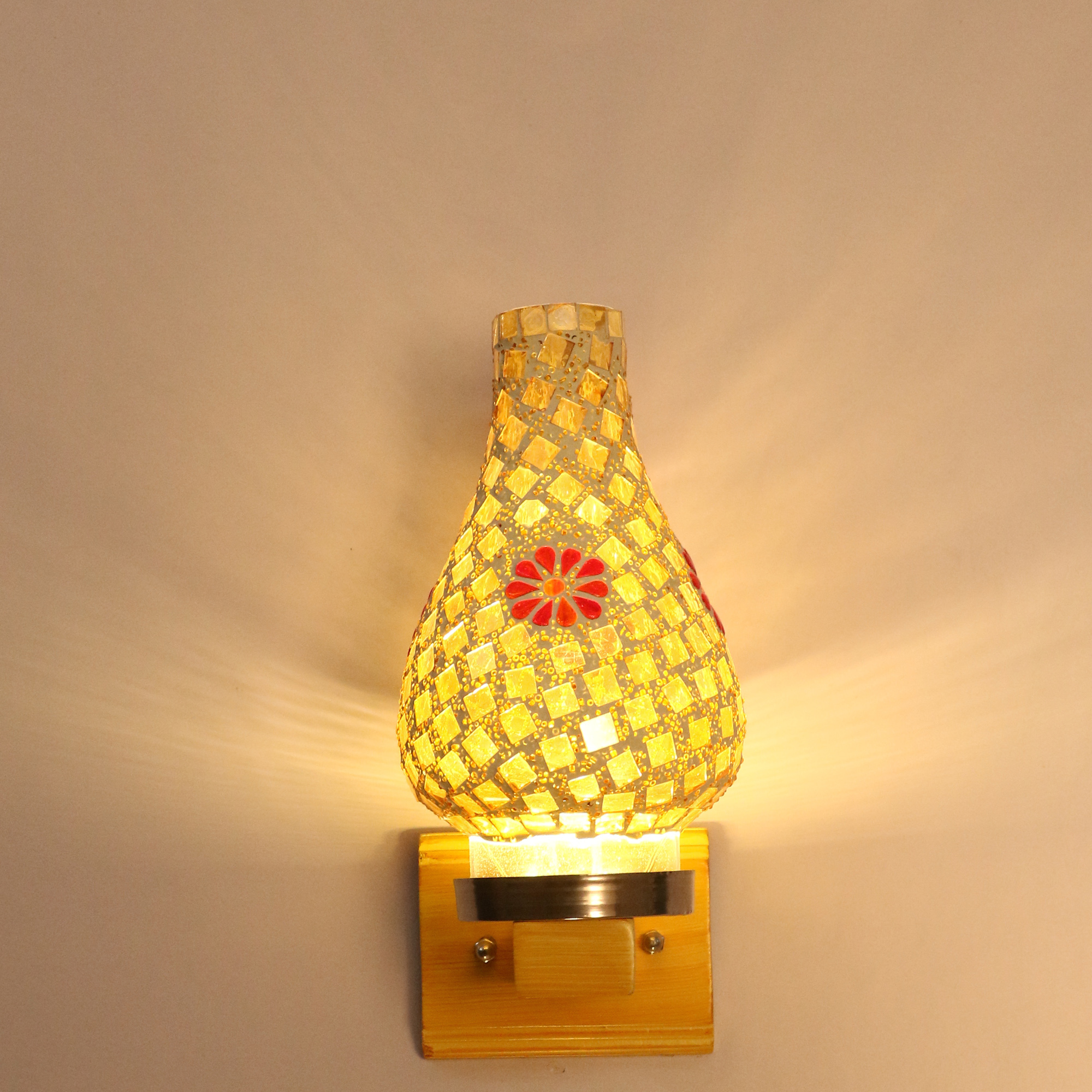Stylish Led Wall Lamp - Glass Shade 12cm Diameter, Yellow & Silver Finish | Modern Design, 5-60w Power, 3000k Warm White Light, Wall Mounted
