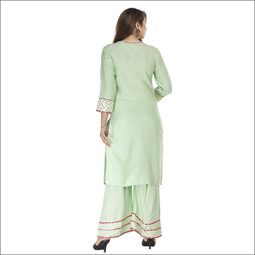 Washable Ladies Rayon Green Tyagi Kurti With Palazzo And Dupatta