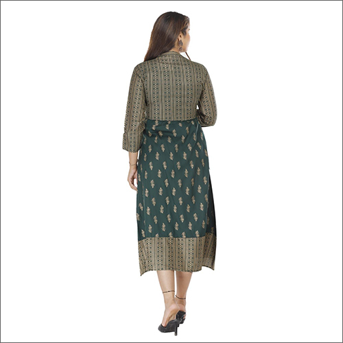 Washable Ladies Rayon Bottle Green Gown Kurti With Jacket