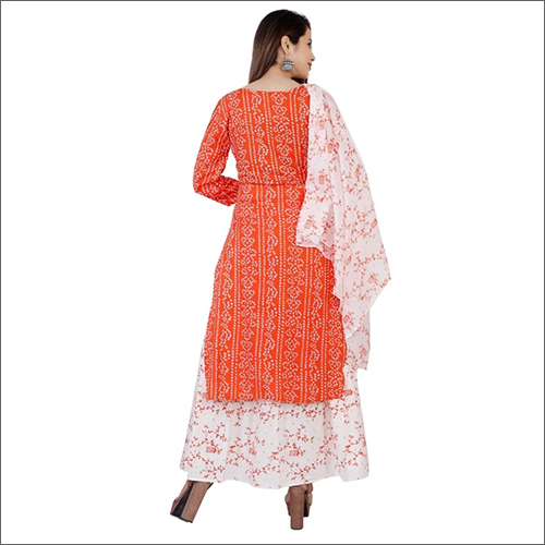 Washable Ladies Rayon Orange Kurti With Skirt And Dupatta