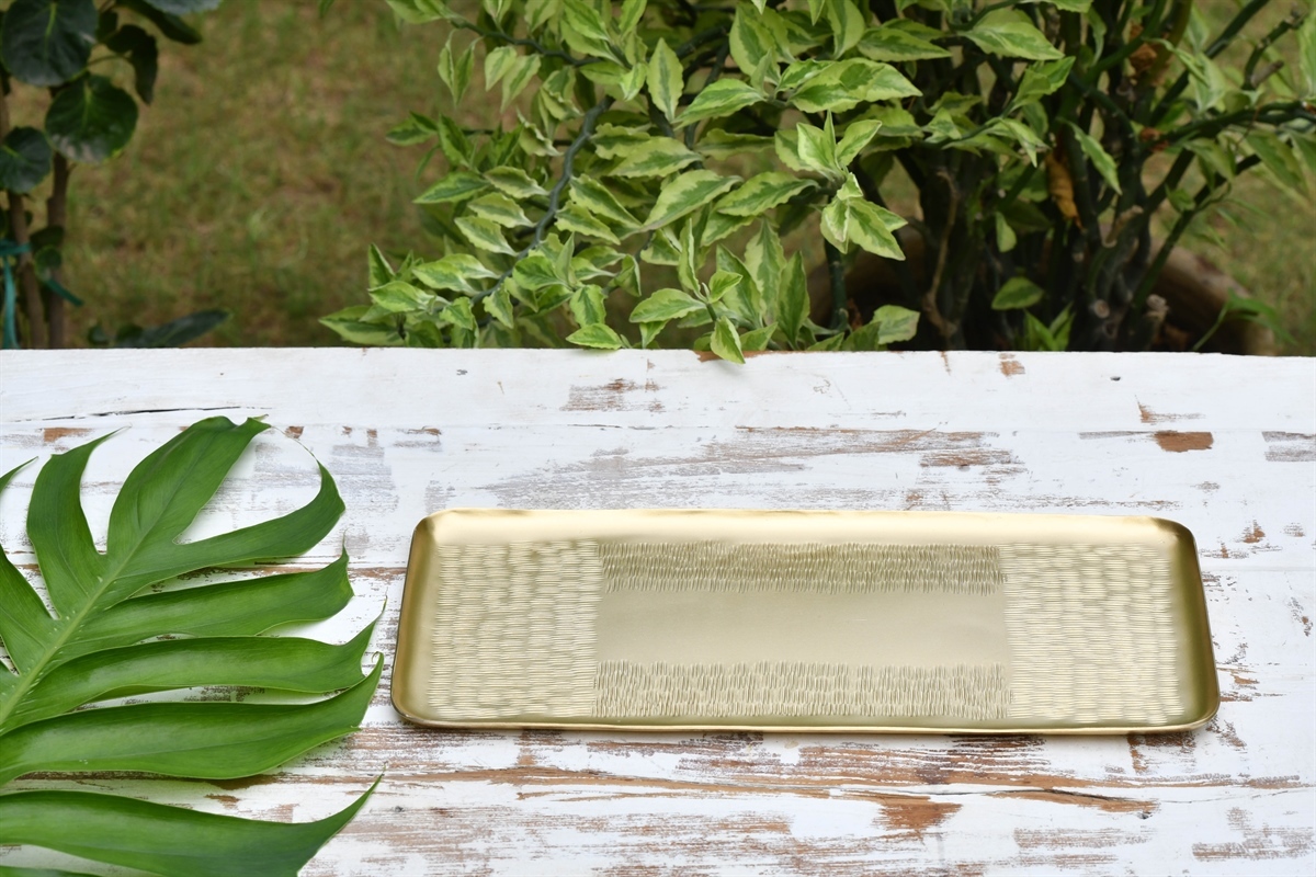 Golden Handmade Brass Decorative Centerpiece Tray Dish Vessel Serving Tray