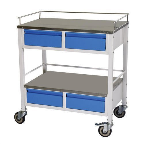 4 Drawer Medicine Trolley - Stainless Steel, White Color | Durable, Rust and Chemical Resistant, Designed for Hospitals, Seamless Surface Finish