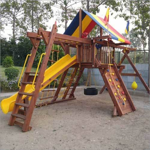 Commercial Playground Slide - Cedar Wood, 12 ft x 16 ft Dimensions , Yellow Color & 500 lbs Weight Capacity