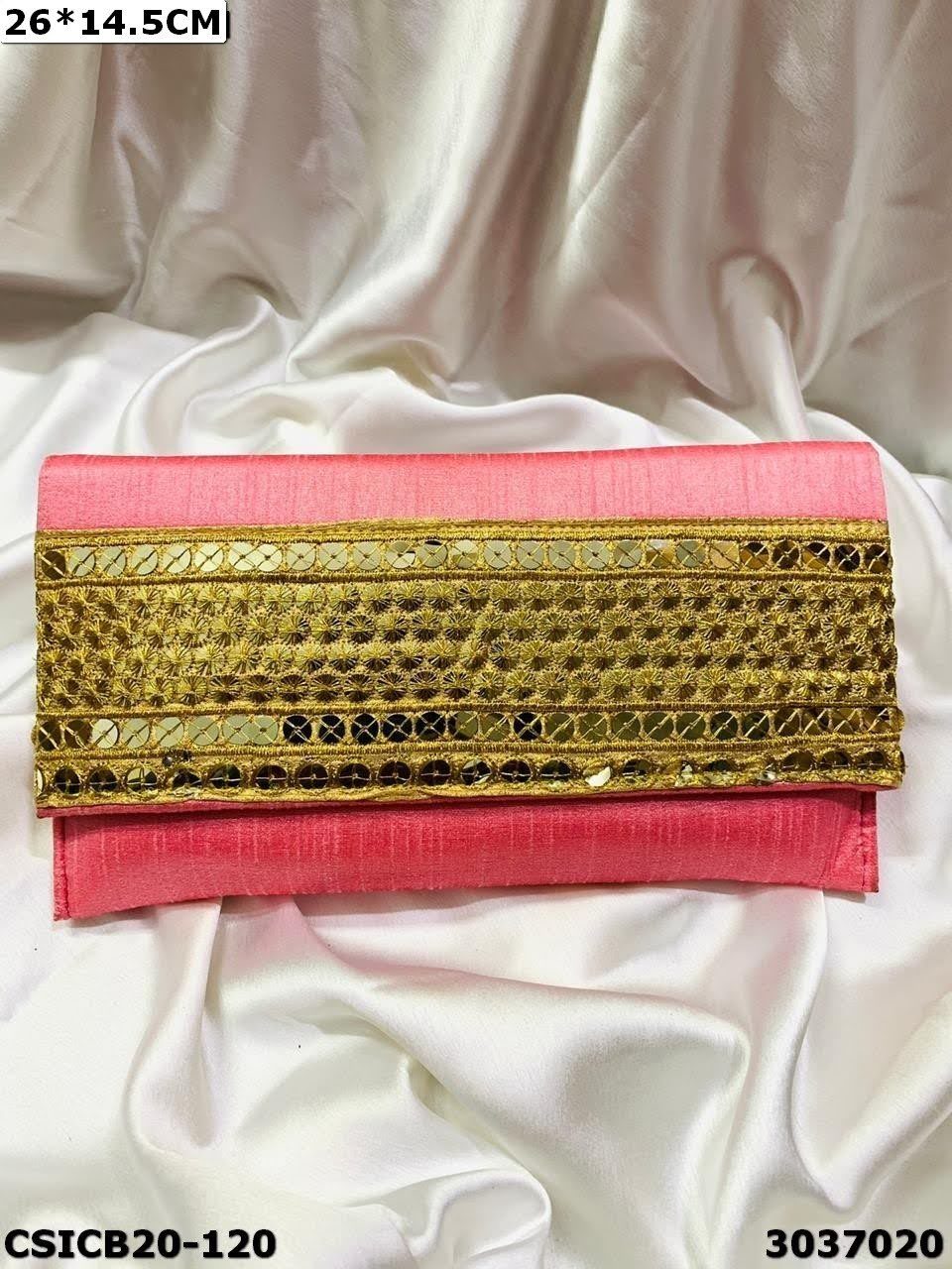 Raw Silk Ethnic Evening Clutch Bag - 26x14.5cm Multi Color | Hand Made Design For Women Royal Look Perfect For Parties And Special Occasions