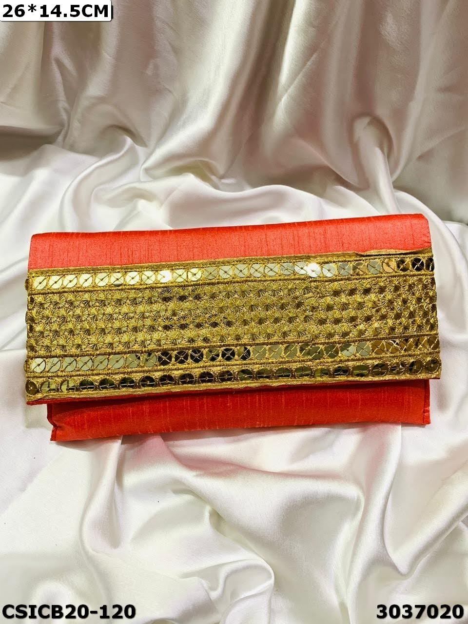 Raw Silk Ethnic Evening Clutch Bag - 26x14.5cm Multi Color | Hand Made Design For Women Royal Look Perfect For Parties And Special Occasions