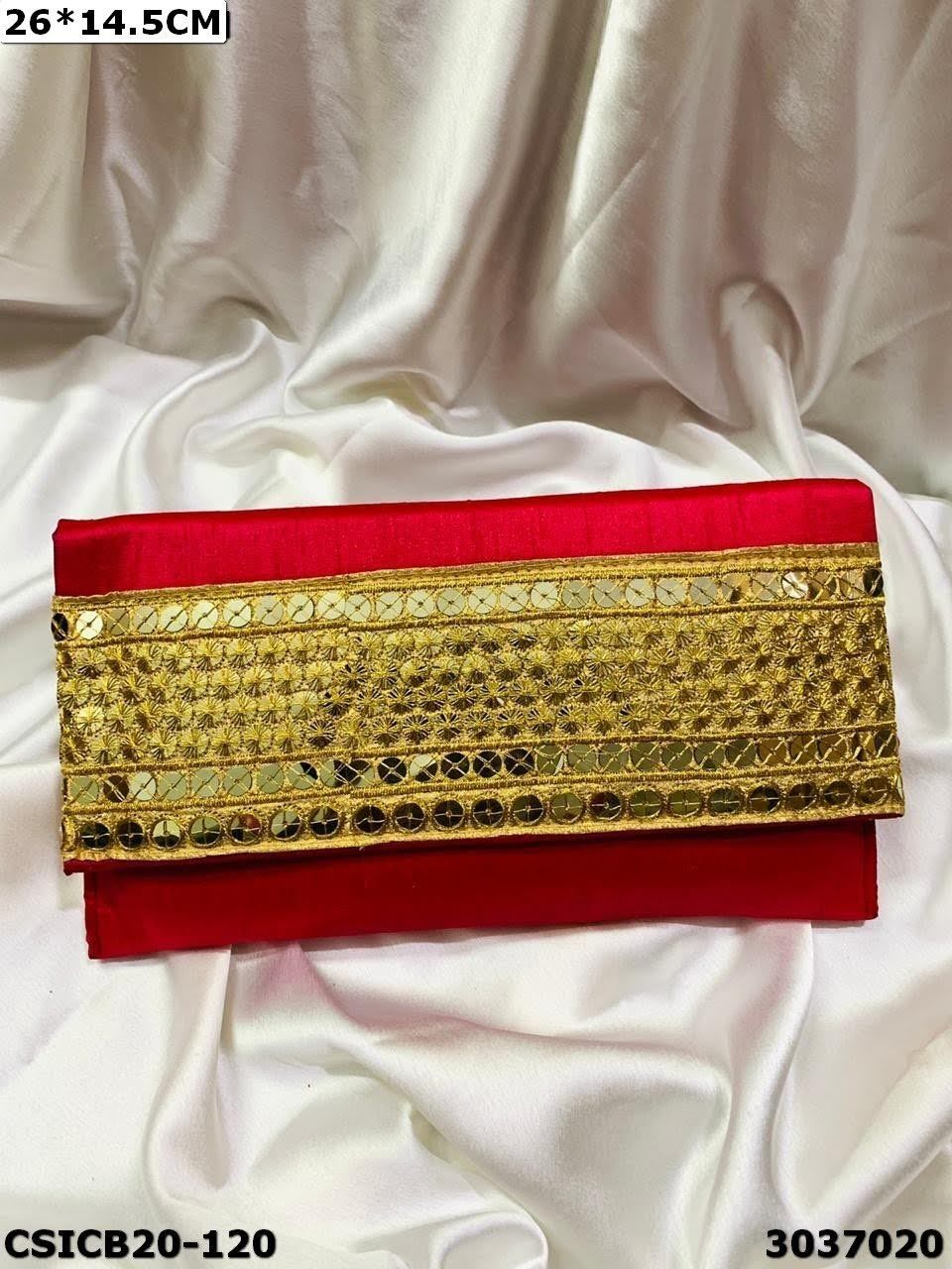 Raw Silk Ethnic Evening Clutch Bag - 26x14.5cm Multi Color | Hand Made Design For Women Royal Look Perfect For Parties And Special Occasions