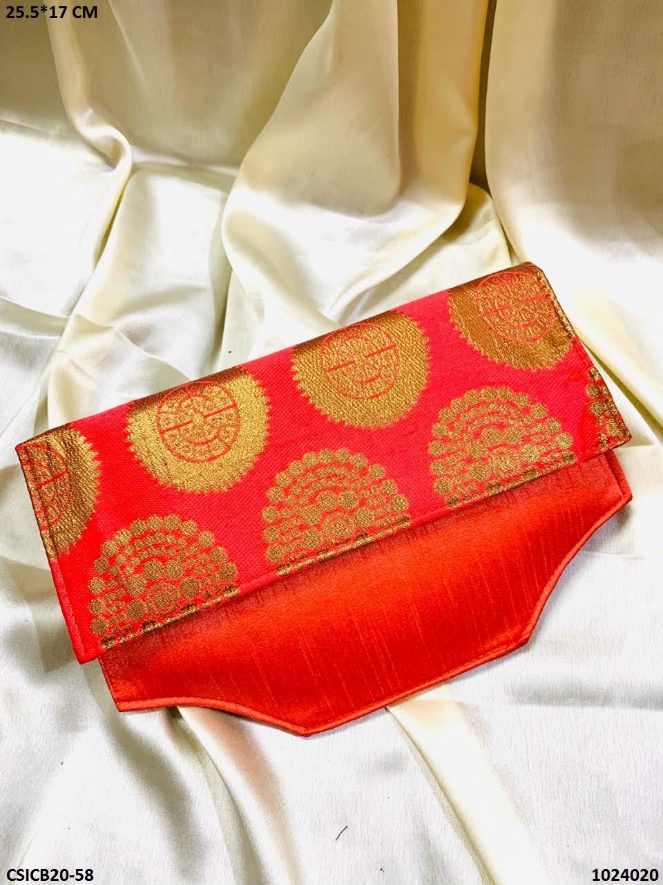 Raw Silk Evening Clutch Bag - 25.5x17cm, Multi-color | Royal Ethnic Design For Women, Perfect For Parties And Festive Occasions