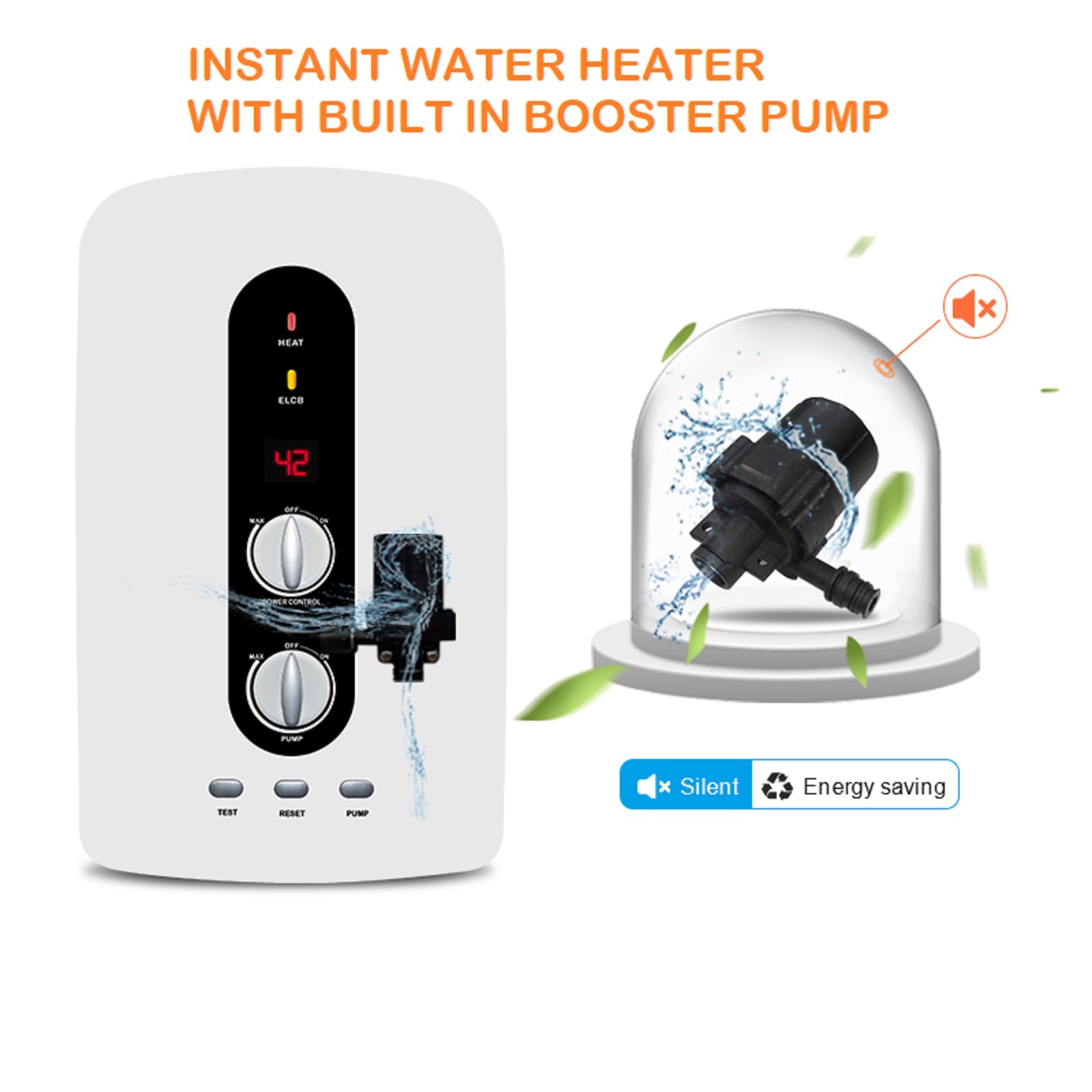 Instant Water Heater - Copper Tubular Element, 380x225x75 Mm | 2-5.5 Kw Variable Power, Ipx4 Waterproof, Touch Safe Design, Temperature Indicator