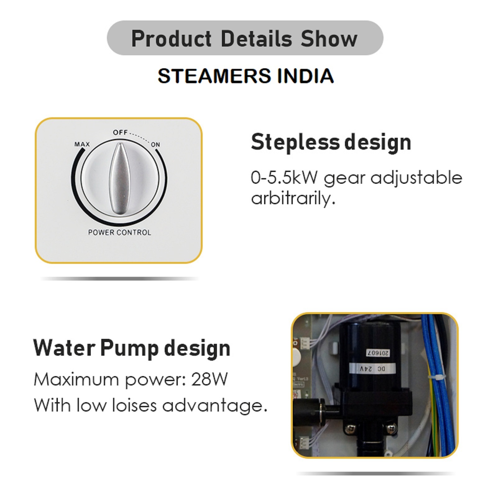 Instant Water Heater - Copper Tubular Element, 380x225x75 Mm | 2-5.5 Kw Variable Power, Ipx4 Waterproof, Touch Safe Design, Temperature Indicator