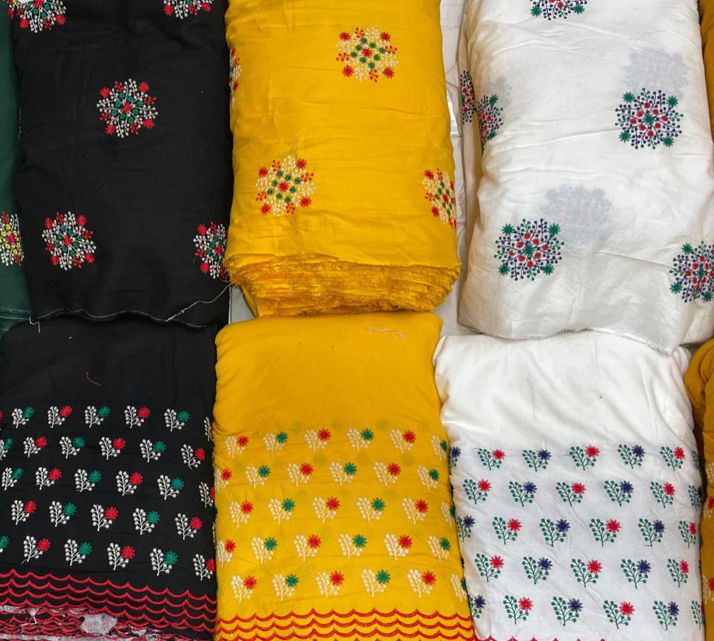 Embroidery Work Rayon Fabric - 44 Inch Wide, Multi-color Dyed, Shrink-resistant, Casual Style For Women's Indian Wear, Embroidered Pattern