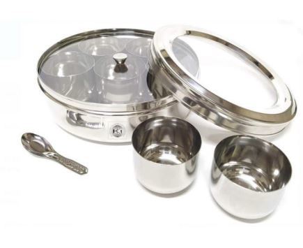 स्टेनलेस स्टील पारदर्शी ढक्कन के साथ स्पाइस बॉक्स के माध्यम से देखें