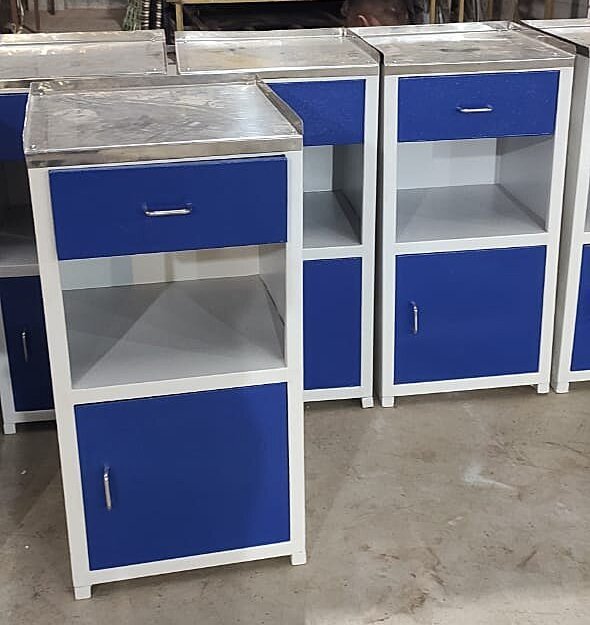 Standard Bedside Locker - Mild Steel With Stainless Steel 304 Top Blue Finish | Indian Style Hospital Trolley Commercial Furniture