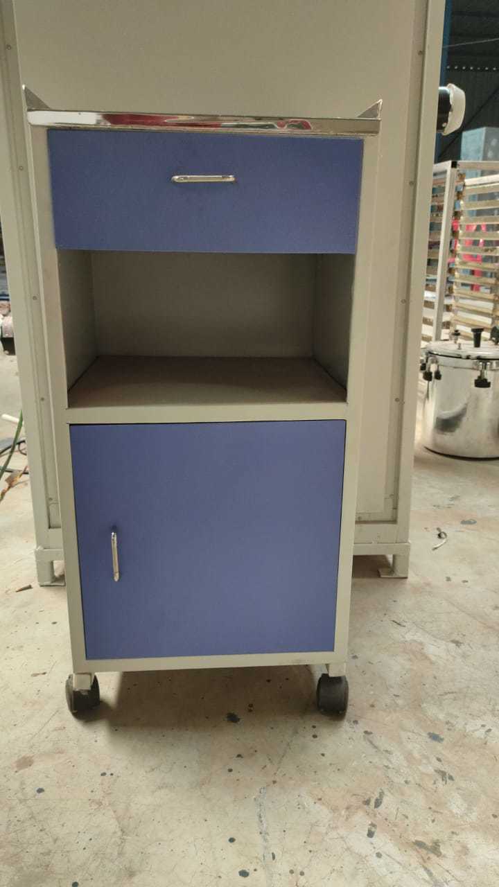 Standard Bedside Locker - Mild Steel With Stainless Steel 304 Top Blue Finish | Indian Style Hospital Trolley Commercial Furniture