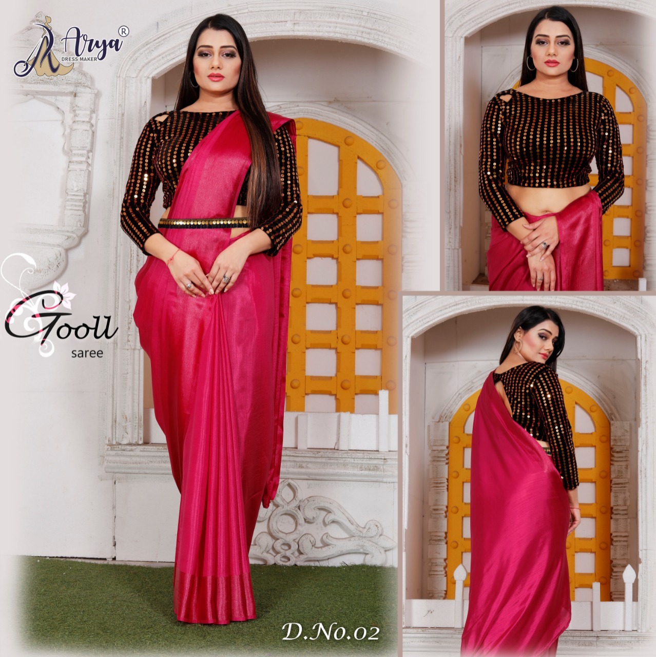 Satin Saree - Heavy Satin, 5.5 Mtr Length, 1.10 Mtr Unstitched Blouse With 9mm Sequence Work - Includes Belt, Ideal For Parties And Special Occasions