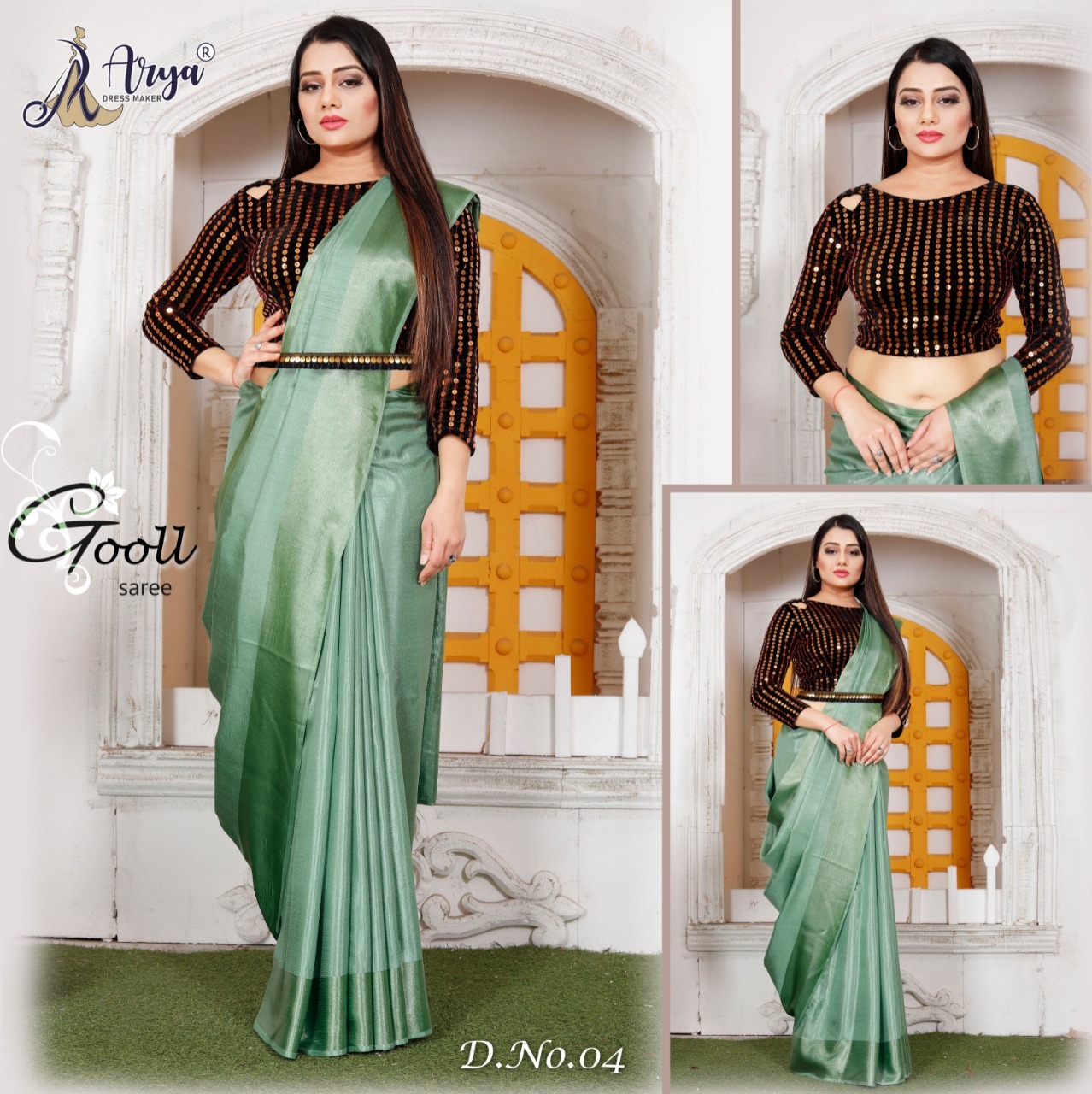 Satin Saree - Heavy Satin, 5.5 Mtr Length, 1.10 Mtr Unstitched Blouse With 9mm Sequence Work - Includes Belt, Ideal For Parties And Special Occasions