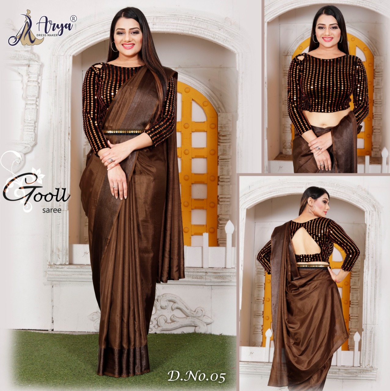 Satin Saree - Heavy Satin, 5.5 Mtr Length, 1.10 Mtr Unstitched Blouse With 9mm Sequence Work - Includes Belt, Ideal For Parties And Special Occasions