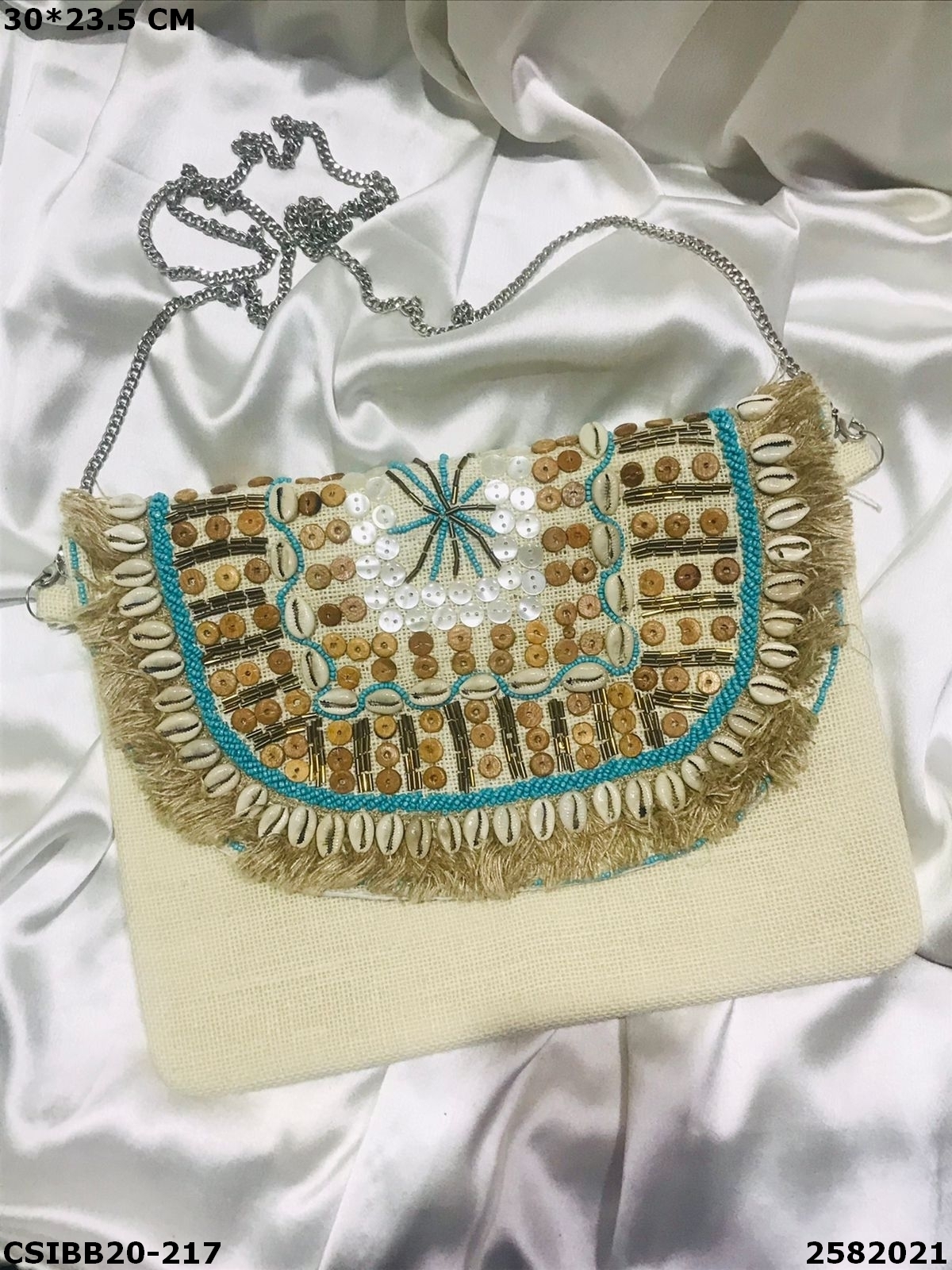 Multi Designer Jute Boho Beaded Bag