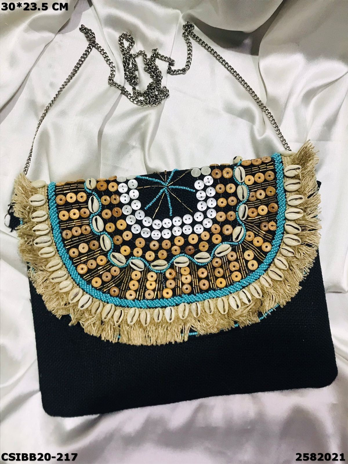 Multi Designer Jute Boho Beaded Bag