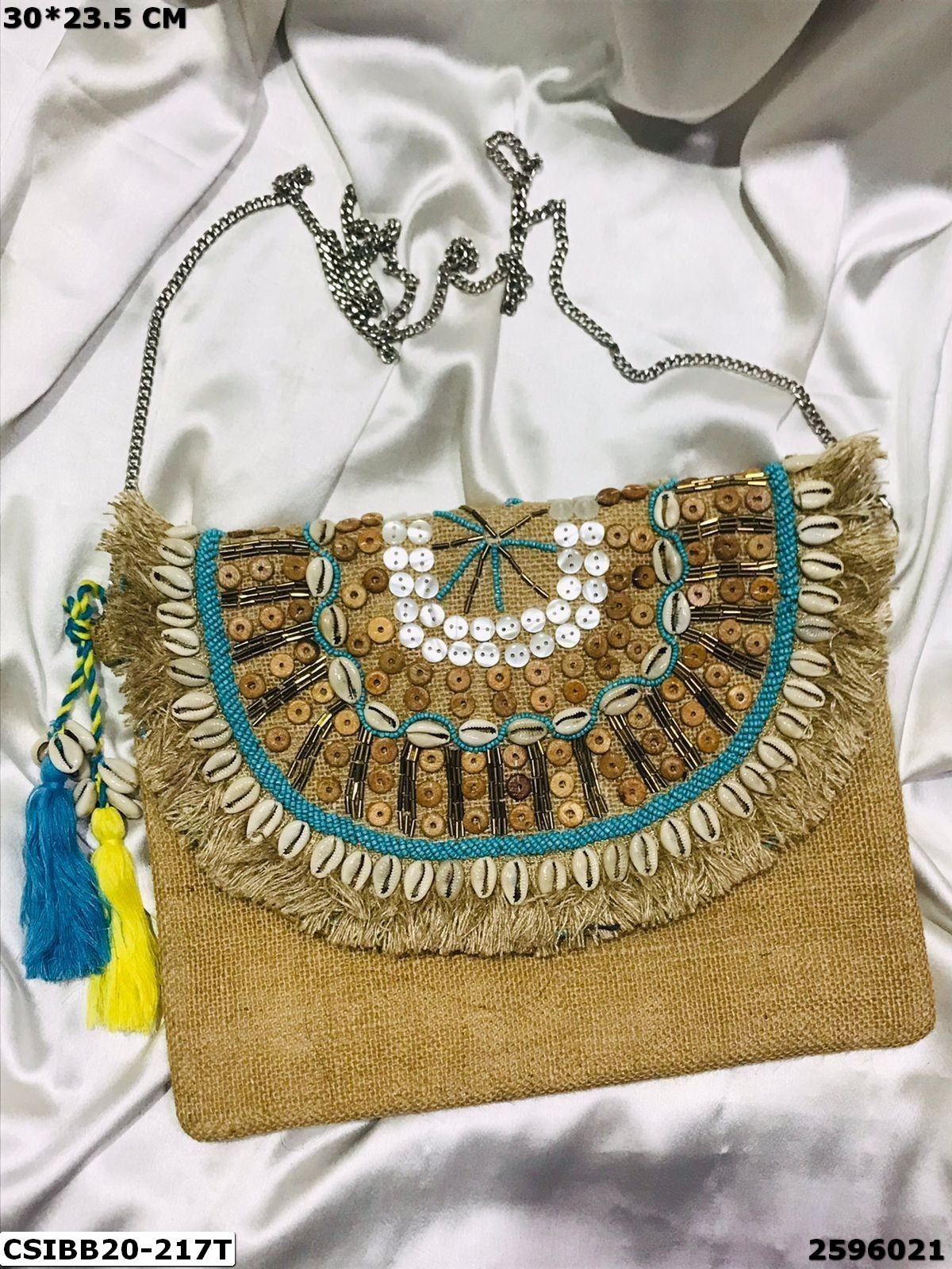 Multi Designer Jute Boho Beaded Bag