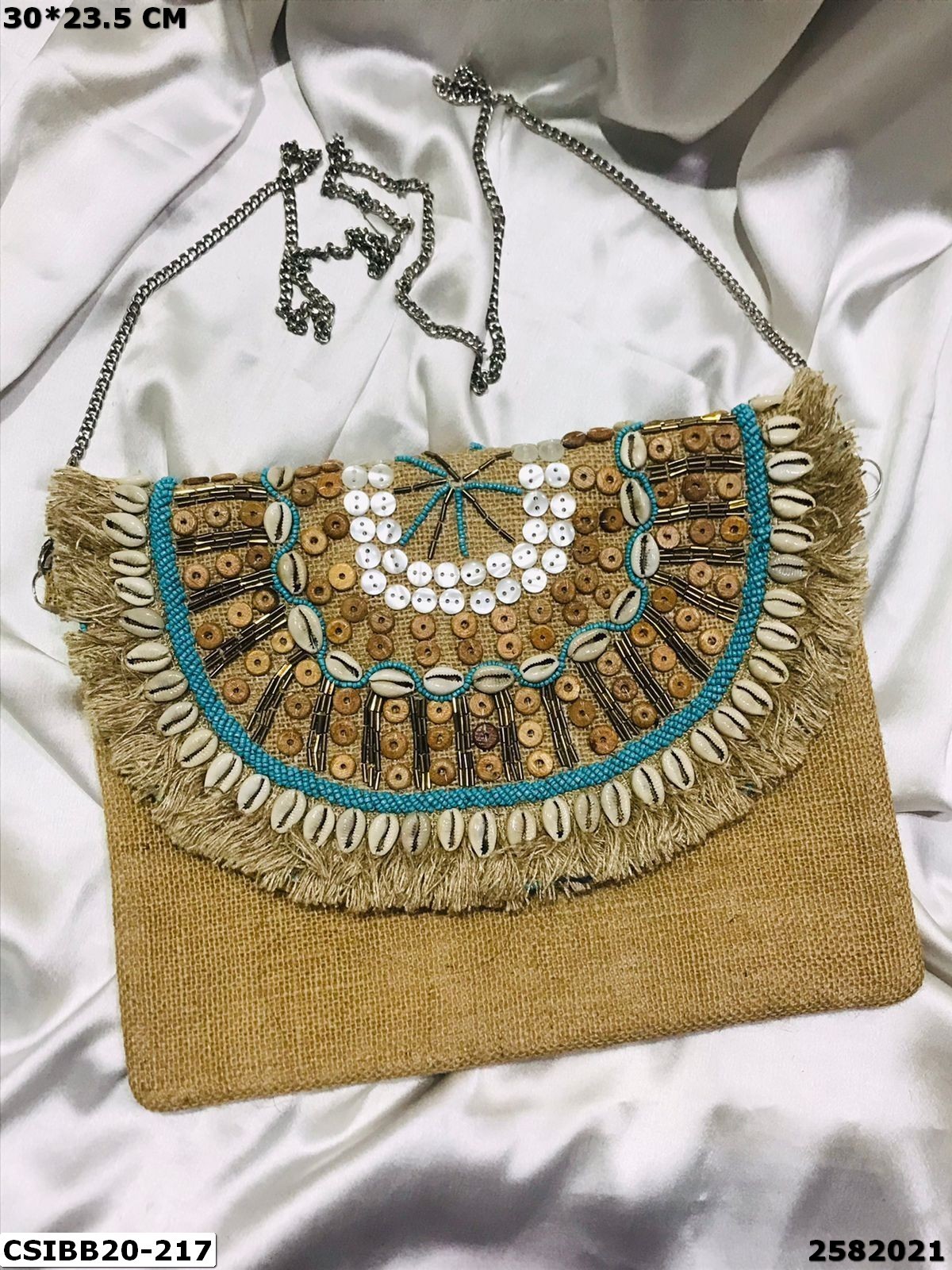 Multi Designer Jute Boho Beaded Bag