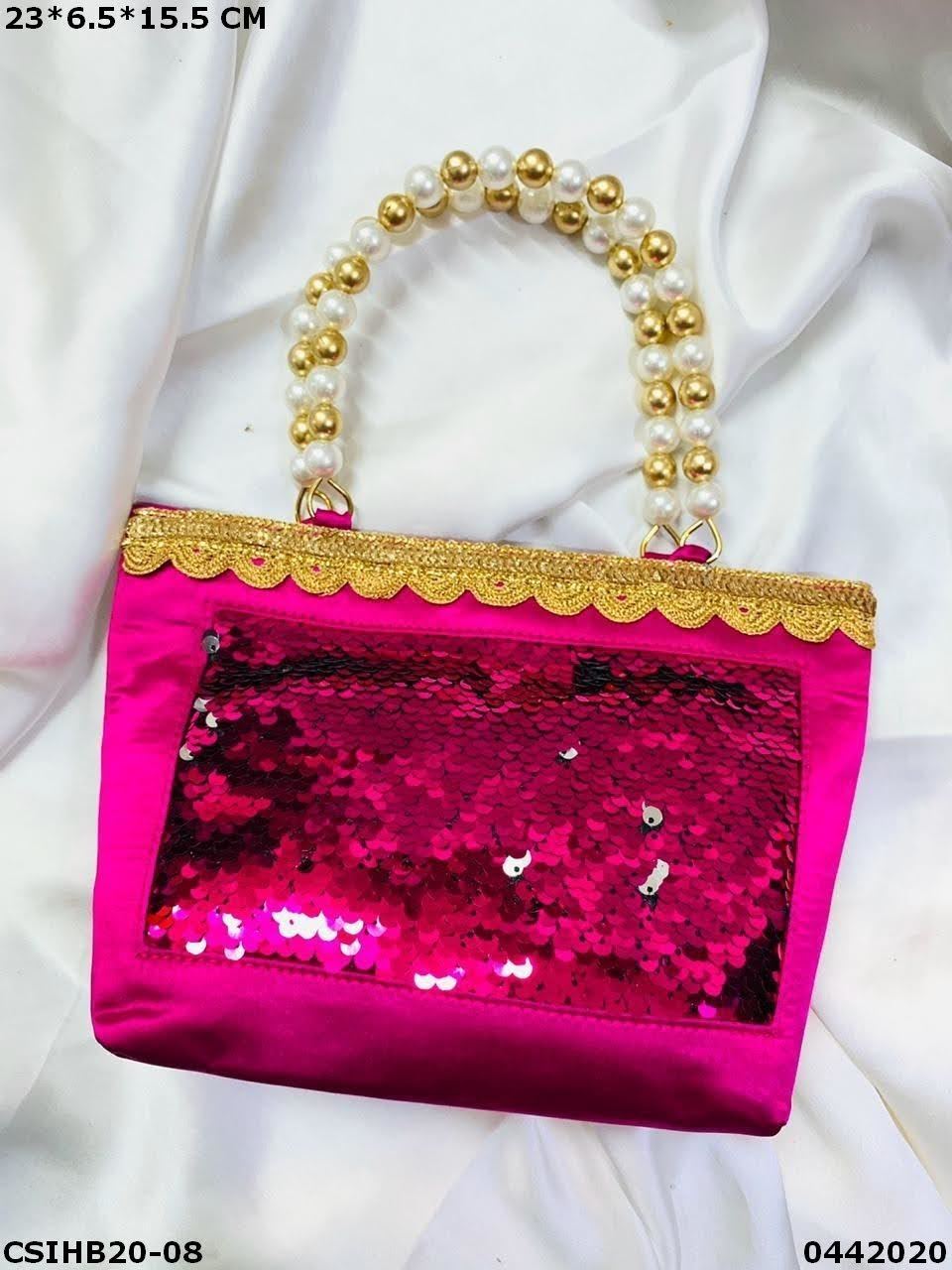 Ethnic Sequin Work Evening Bag - 23x6.5x15.5cm Size, Multi-color Embroidered Design For Women, Stylish Handle Bag