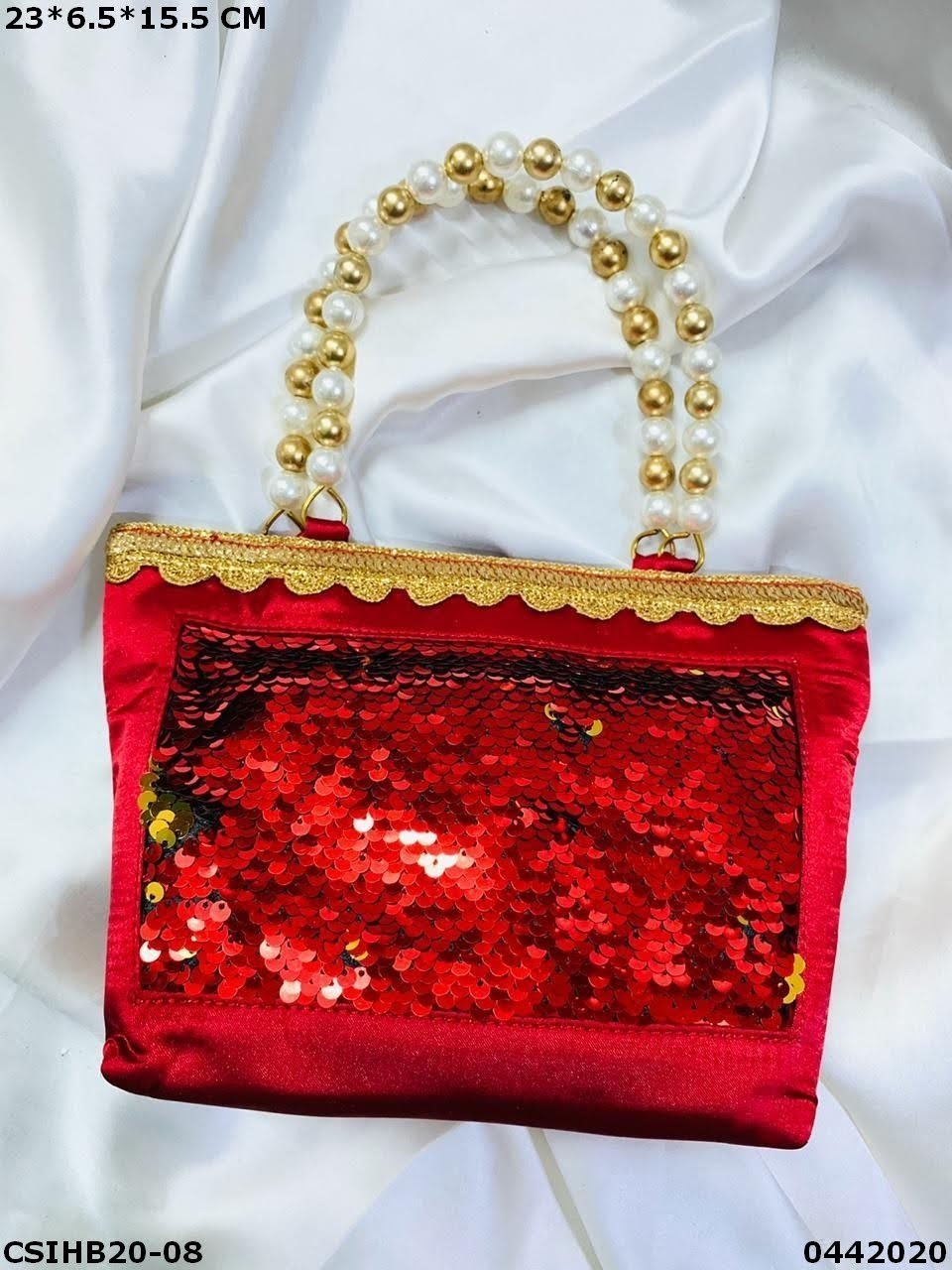 Ethnic Sequin Work Evening Bag - 23x6.5x15.5cm Size, Multi-color Embroidered Design For Women, Stylish Handle Bag