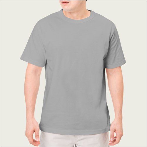 Mens Round Neck Cotton T Shirt - Medium Size, Gray Color | Half Sleeve, O-Neck Collar, Plain Pattern, Casual Wear for Men