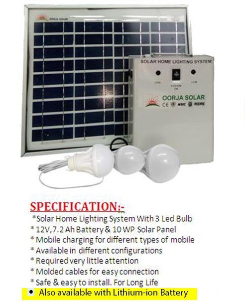 3 Led Solar Home Lighting System - 12v, 0 To 50 Degree Operating Temperature | Manual Switch, White Color