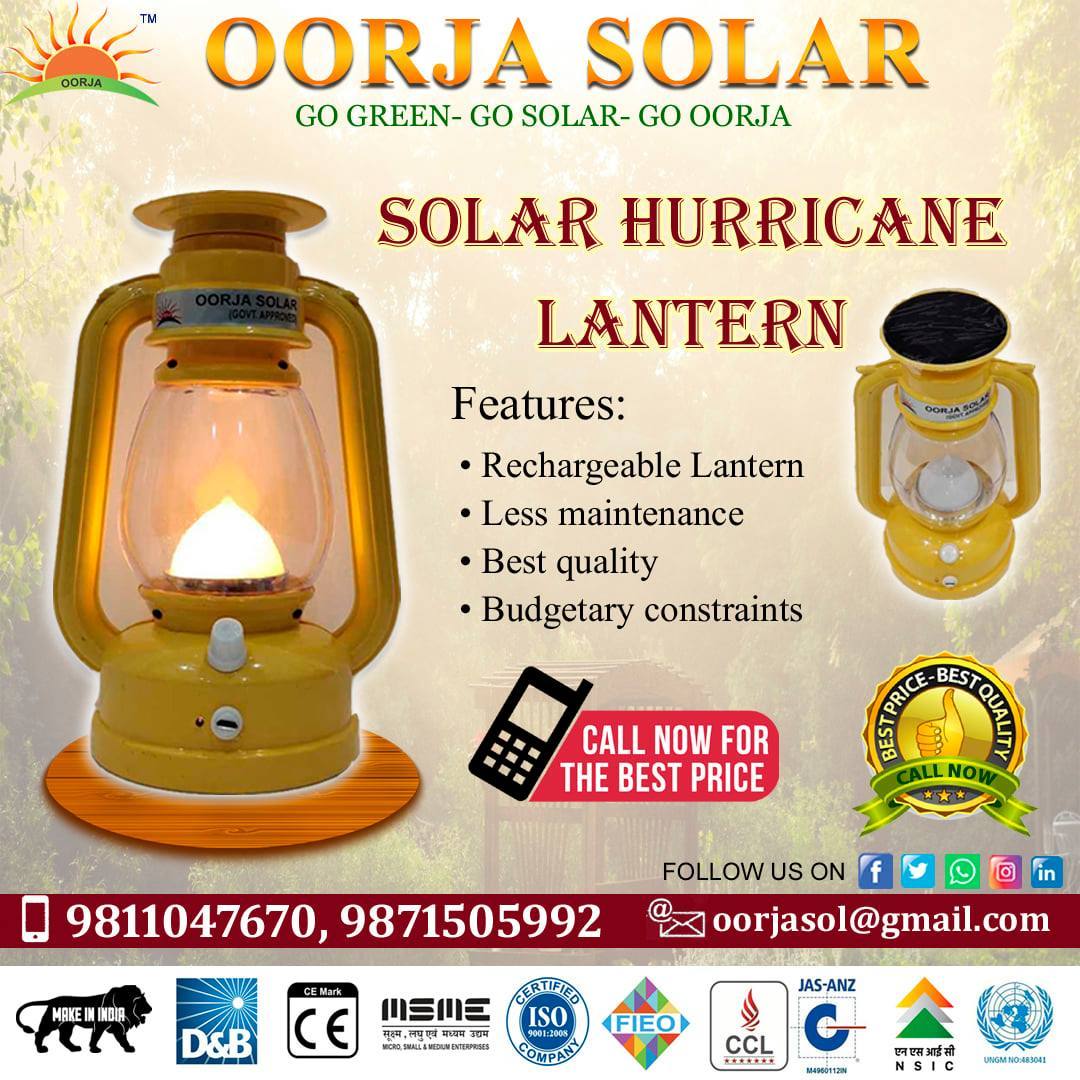 Solar Hurricane Lantern - Polymer Fabricated, 4v Output, Yellow Color | Manual Switch, Ip44 Rated, 0.5w Solar Power, 1 Year Warranty