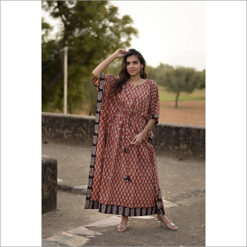 प्रिंटेड काफ्तान लॉन्ग नाइट गाउन